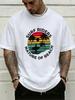 Retro Surf Sunset Unisexs T Shirt Surfer Palm Print Loose Short Sleeve Tees Beach Casual Male Cotton Streetwear Summer Daily Tops