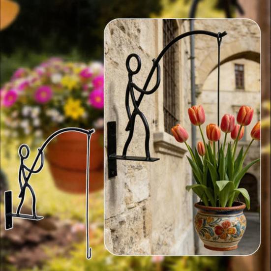 Stick Man Hanging Pendant Weather-Resistant Metal Plant Hanger Creative Shape Wall Hook for Indoor Outdoor Small Plants