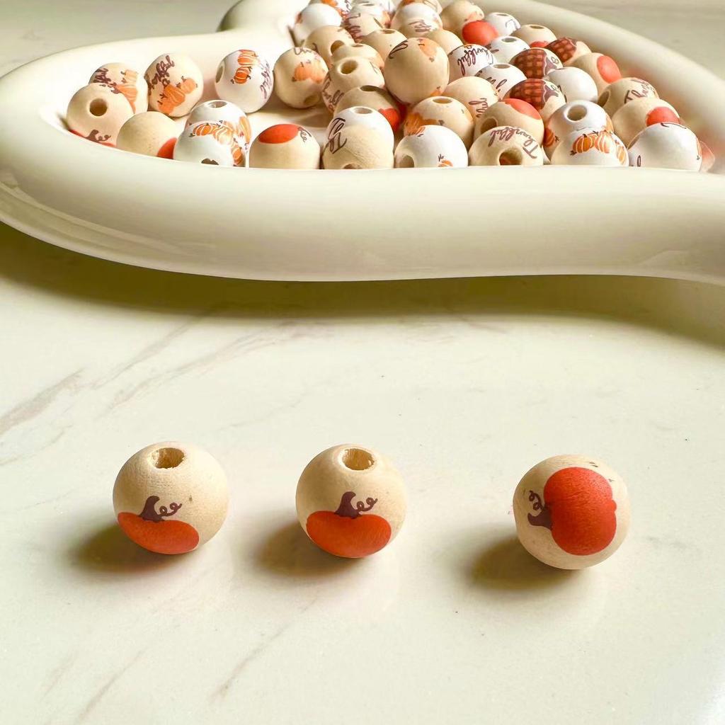 Quellenfabrik Herbst Erntedank Holzperlenkette Hanfseil Quaste Holzperlenkette DIY Schmuckzubehör Lose Perle Runde Perle Cartoon