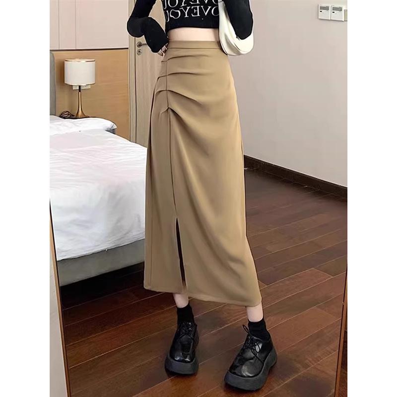2024 High Waist Slit Mid-length A-line Korean Style Skirt