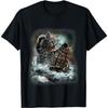 Giant Cat As Kraken Sea Monster Ambush a War Ship In Ocean T-Shirt