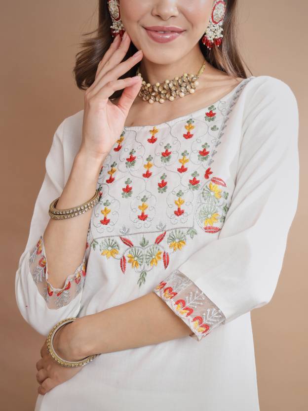 Set Kuta Pantaloni Dupatta Amestec Bumbac pentru Femei pentru Petrecere Top Tunica Kurti Rochie Designer Indian