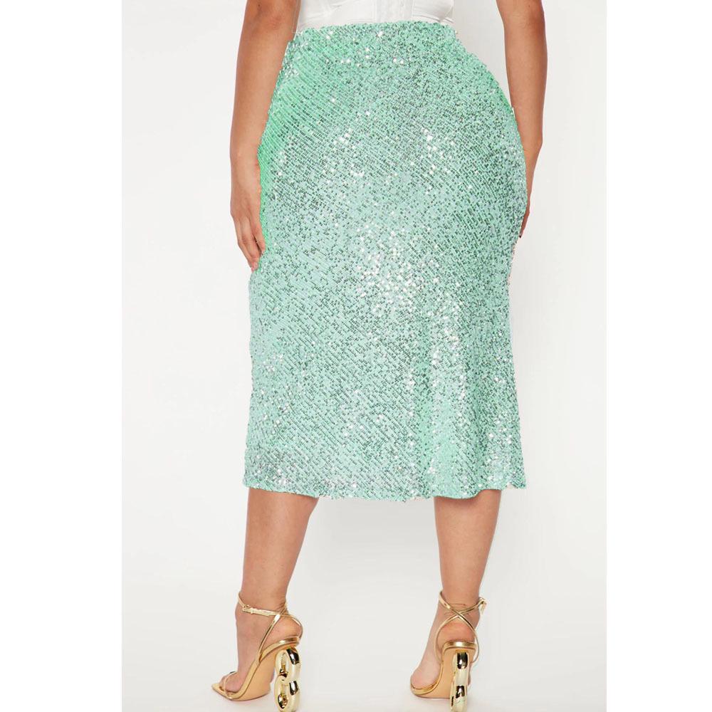 

Весна 2023 г., женская универсальная однотонная узкая юбка средней длины с пайетками и высокой талией XXL абрикосовый