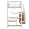 Letto a Soppalco Multifunzionale 90 x 200 cm, Letto in Metallo con Contenitore, Spazio a Ripiani e Scala, Letto per Adulti e Bambini, Bianco