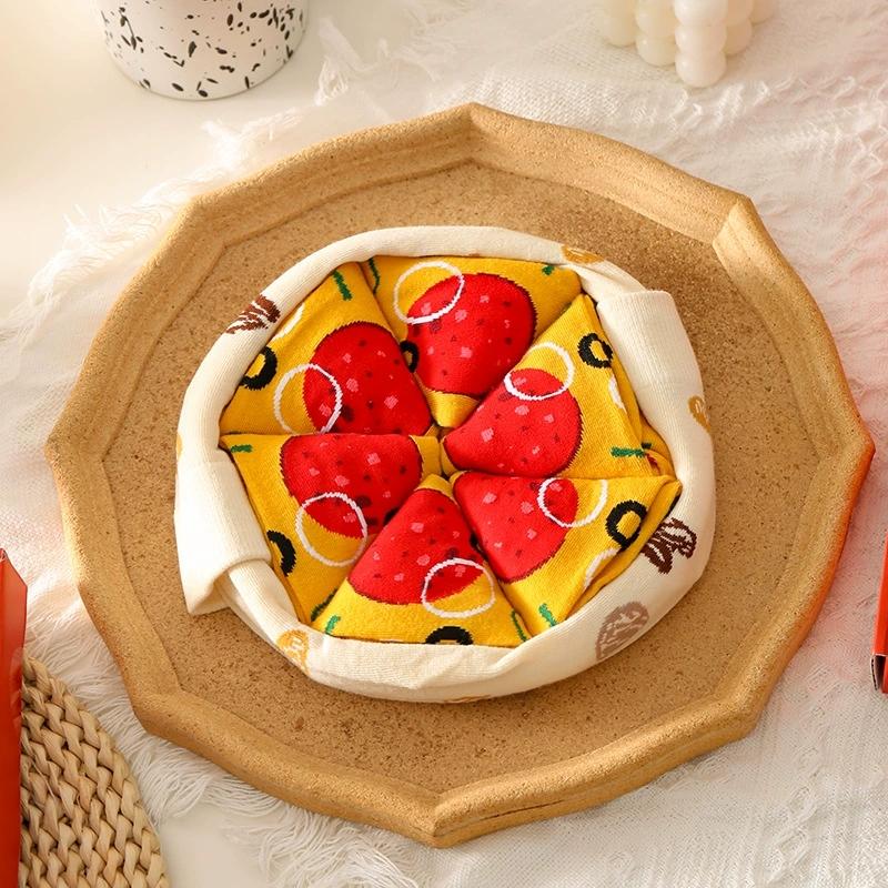 4 Pairs Funny Pizza Socks Box Christmas Socks For Women Men Couples Soft Cotton Winter Warm Socks Christmas Gifts