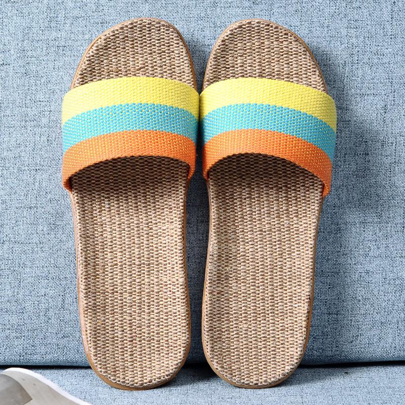 Cotton and Linen Non-Slip Home Slippers for Men and Women – Indoor Summer Slippers with Thick Bottom for Wooden Floors.