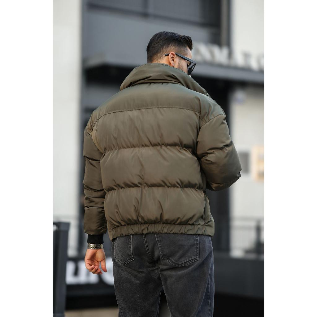 Concealable Hooded Men's Puffer Nubuck Leather Coat