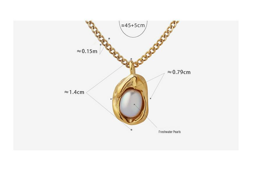 Gold-Plated Titanium Steel Cuban Chain Necklace with Freshwater Pearl Irregular Pendant.