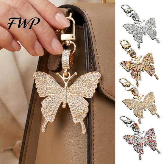 Zinc Alloy Keychain Pendant Sparkling Rhinestones Butterfly Shape with Lobster Clasp Backpack Accessory No-fall Rhinestone