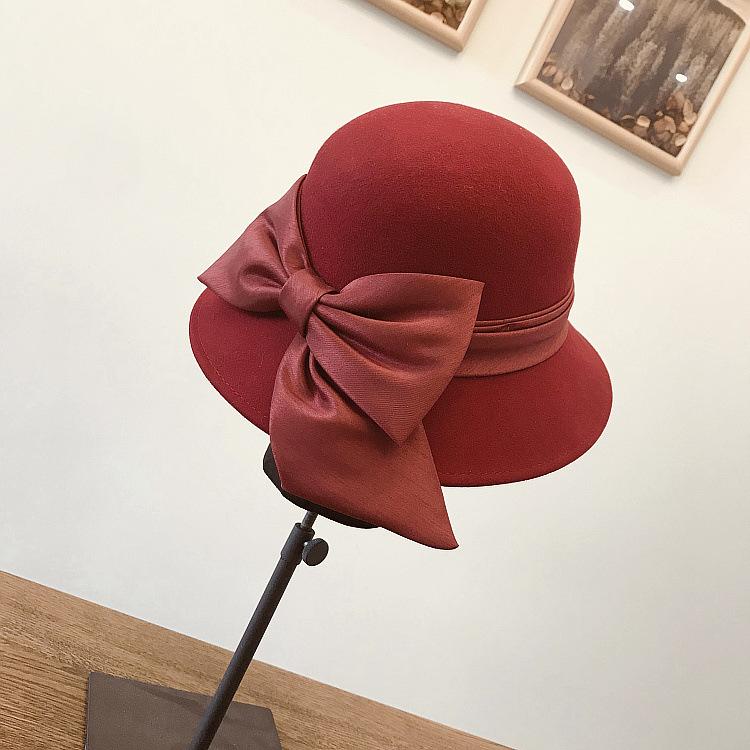 Autumn Winter 100% Wool Hat Bell Hat Women's French Elegant Retro Hepburn Autumn and Winter Celebrity Pearl Wool Felt Bucket Hat