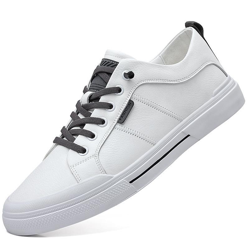 Casual leather shoes men's 2025 spring and autumn models cowhide youth board shoes elastic lace-up sports and leisure shoes men's trendy shoes