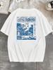 Round Neck Short Sleeve Tee with Letter and Landscape Print Casual Style for Summer Outdoor Sports Travel Commute Soft Durable