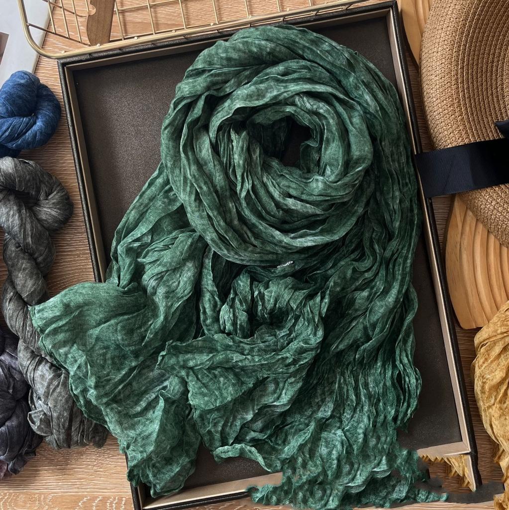 Vreovor Tie Dye Scarf Retro Autumn And Winter New Style Pleated Coffee Thin Long Strip Shawl Men And Women Warm Silk