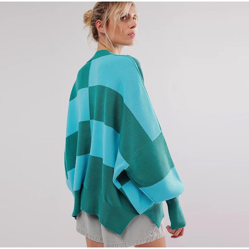 Повседневный свободный клетчатый вязаный пуловер для осени/зимы — фото 12