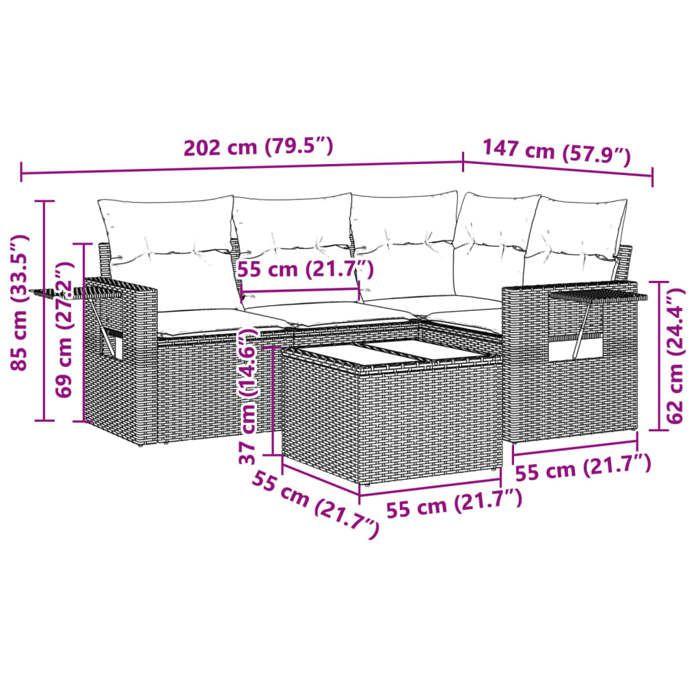 VidaXL Garden Lounge Set with Cushions 5 Pcs, Patio Sofas, Patio Furniture Set, Outdoor Furniture, Grey 3252459