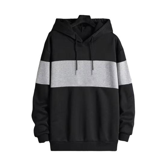 Men Fall Winter Hoodie Contrast Color Drawstring Long Sleeves Hooded Elastic Cuff And Hem Thin Daily Wear Casual Sport Top