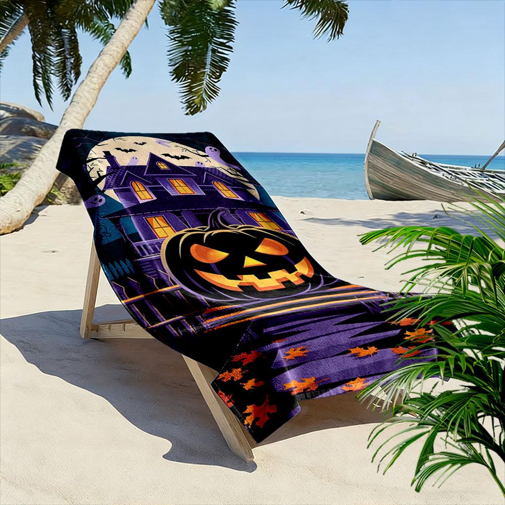 Glowing pumpkin mansion nights Print beach towel, quick drying, suitable for travel, outdoor sports, jogging, the beach and swimming, gift