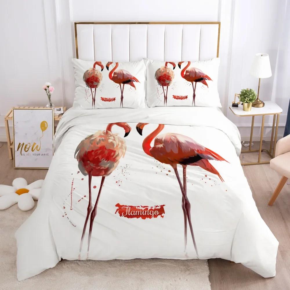 Pink Bird Flamingos Bedding Set Cartoon Bedspread Single Twin Full Queen King Size Bedclothes Child Kids Girl Bedroom Bed Set