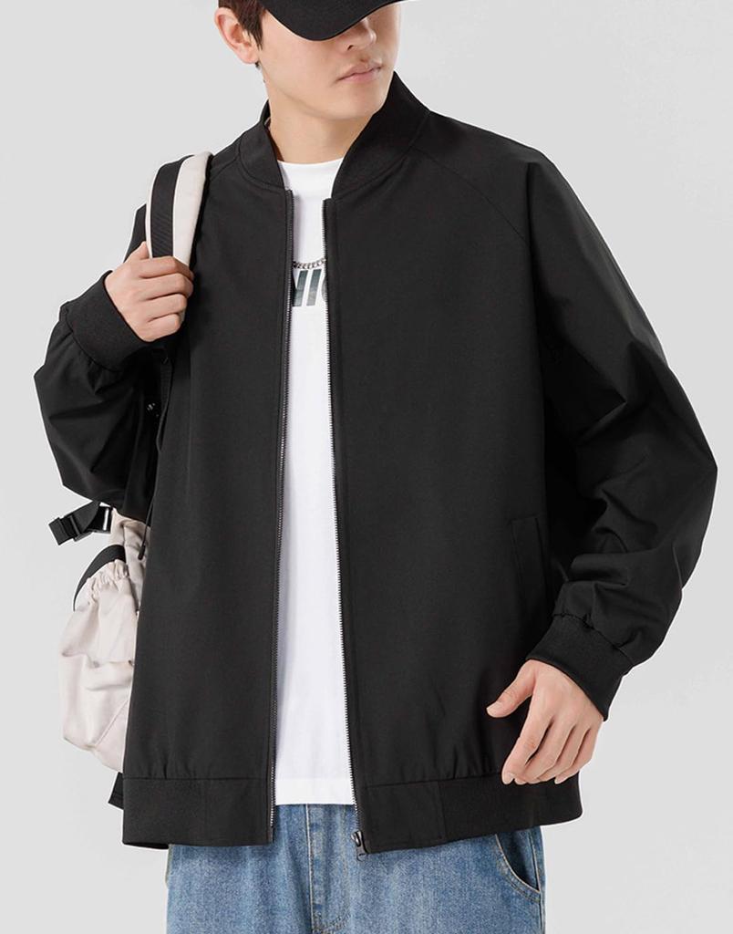 EASTEMPO Autumn Loose Plus Size Men's MA-1 Jacket, Fit, Casual, Business, Stylish, Blouson, (2XL, Black)