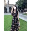 Retro floral dress women's summer new flying sleeves design feeling waist and thin A-shaped long dress