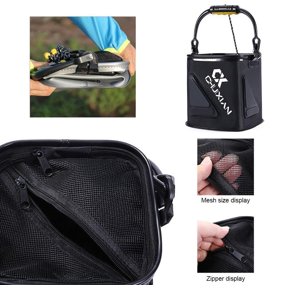 Outdoor Fishing Bucket EVA Thick Live Fish Bucket Foldable Fishing Bait Bucket with Rope/Handle Fishing Accessories