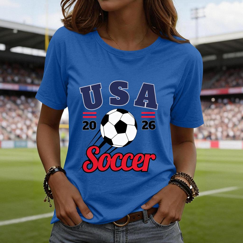 Short Sleeve Blouses for Women Casual USA Soccer Print Womens Short Sleeve Shirts Comfortable Women's Short Sleeve Tops