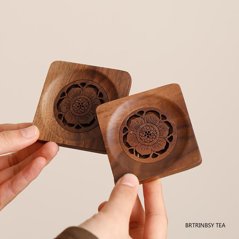 1 Set Chinese Walnut Wood Tea Tray Storage Rack Household Carved Coaster Insulation Teapot Teacup Mat Teaware Accessories