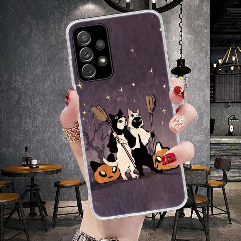 Witch And Cat Colorful Cute Phone Case For Samsung Galaxy A12 A22 A32 A52 A72 A02S A51 A50S A71 A70 A31 A20S Note 20 Ultra S10 A