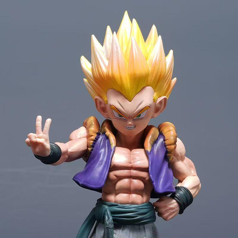 22cm Dragon Ball Figure Three Heads Gotenks Super Saiyan Statue Model PVC Standing Scene Action Doll Boy Toy Decoration Gift