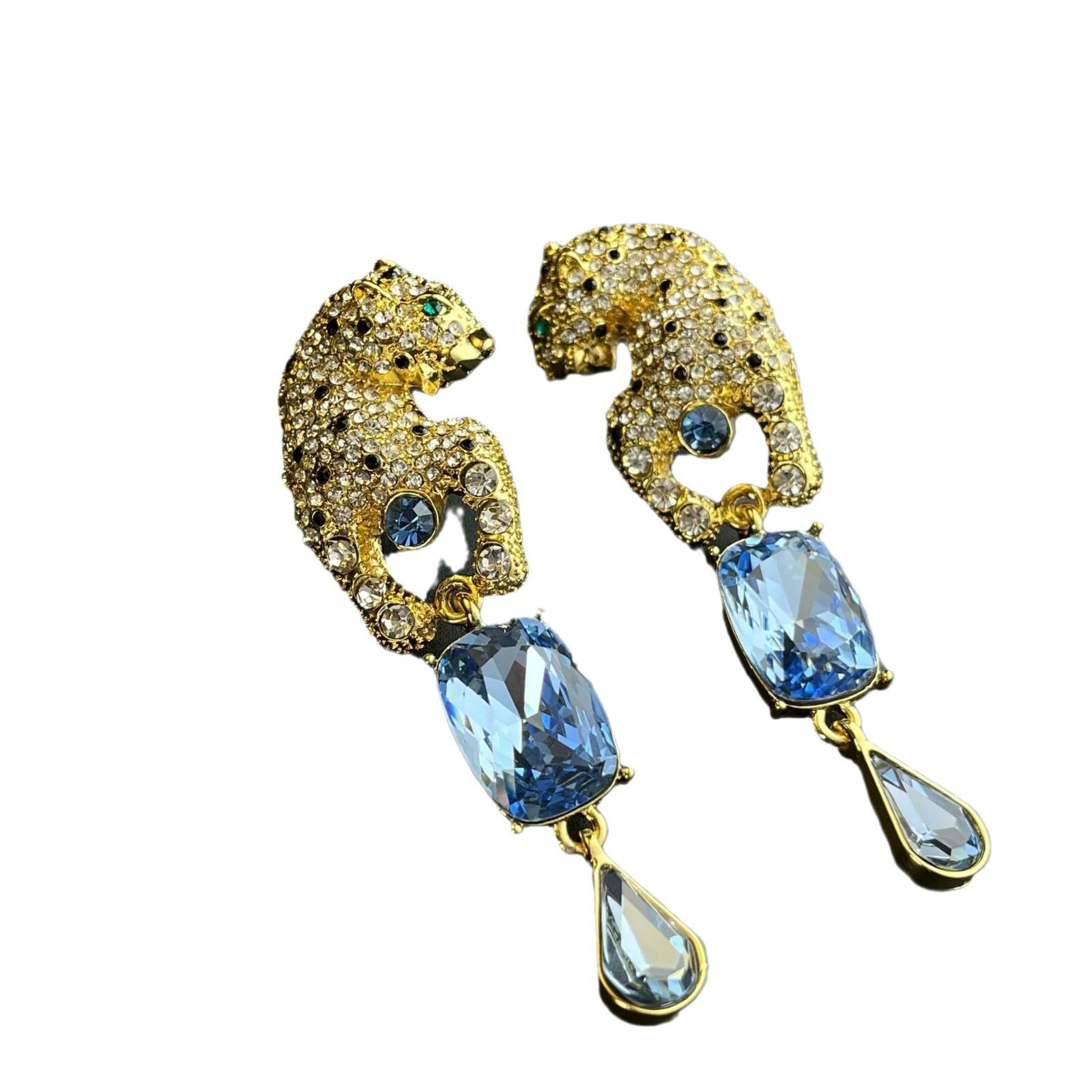 European and American Style Luxury Full of Diamonds Leopard Gemstone Water Drop Pendant Earrings Exaggerated Personality Vintage Jewelry 2026