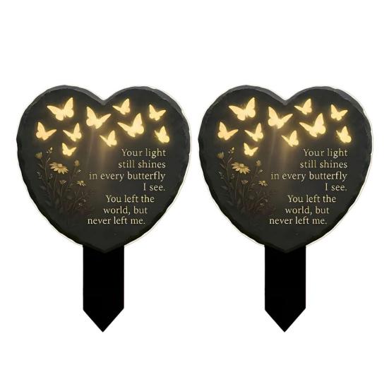 Yousheng 1/2/3 Stück Herzförmige Schmetterling Gedenktafel Gartenstecker Dekoration Wetterfest Outdoor Hof Rasen Terrasse Gehweg Acryl Gedenk