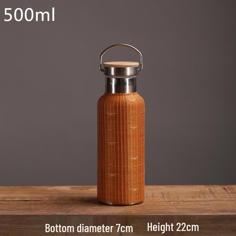 JingJingRS Bamboo Woven Insulated Stainless Steel Bottle