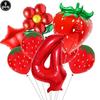 9pcs Strawberry Balloons Kits Birthday Decorations for Girls 32inch 0-9 Number Balloons for Strawberry Birthday Party Decors