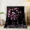Pink Cherry Blossoms On Branches, with Petals Falling Onto a Dark Backdrop. for All Seasons Blanket Lunch Break Throw Gift