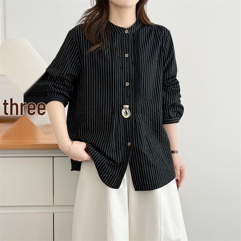 2026 Spring Plus Size Women's Striped Cardigan, Long Sleeve, Round Neck, Slimming Shirt for Fat Girls, Style 668
