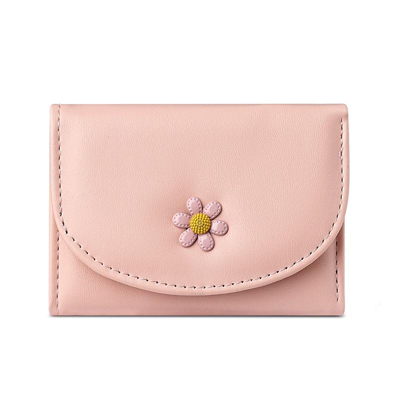 Women PU Leather Trifold Wallet Cute Daisy Short Purse Large Capacity Card Holder Coin Pocket ID Window Cash Wallet for Girls