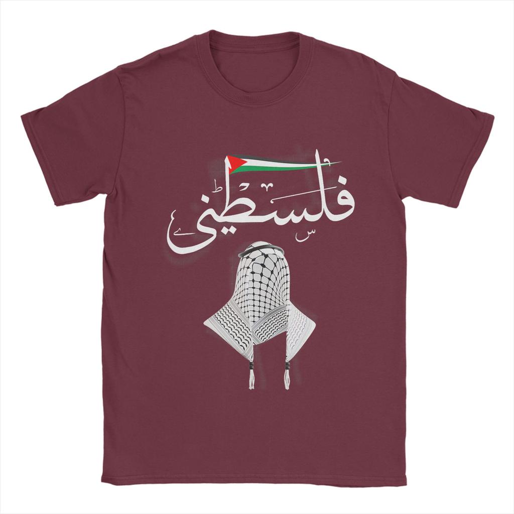 Palästina auf Arabisch Gaza Palästina Flagge Unisex T-Shirt Lustiges T-Shirt Kurzarm O-Ausschnitt T-Shirts Baumwolle Große Größen Kleidung