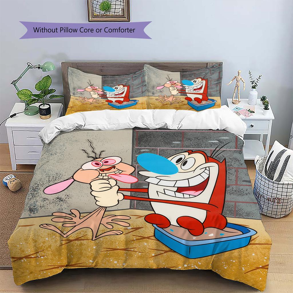Ren & Stimpy  Pattern Bedding Quilt Set  Home Decoration  Gift (1 * duvet cover + 2 * pillowcase  without core)