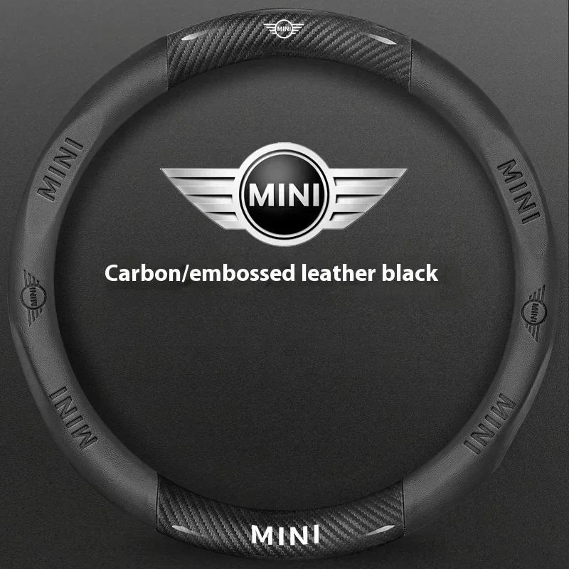 Car Carbon Fiber Leather Steering Wheel Cover For BMW MINI JWC R54 R55 R56 R60 F54 F55 F56 F57 John Cooper S Clubman Countryman