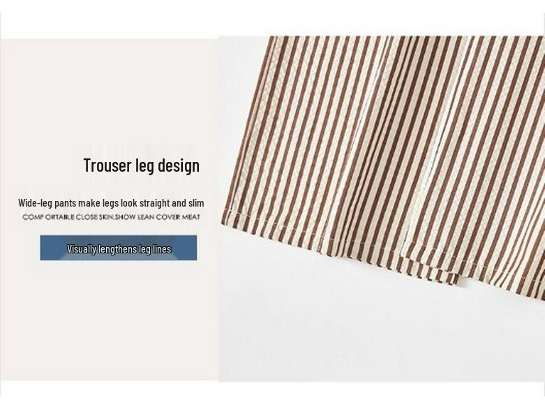 Two-Tone Vertical Stripe High-Waist Casual Wide-Leg Pants