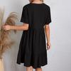 Women Summer Dress V Neck Short Sleeves Pleated Loose Hem Patchwork Dress-up Pullover A-line Summer Mini Dress Female Garment