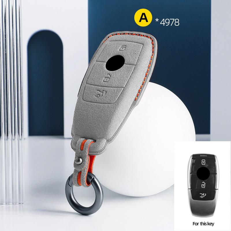 For Mercedes Benz A C E S G Class GLC CLE CLA GLB GLS W177 W205 W213 W222 X167 AMG Suede Leather Car Key Case Shell Keychain