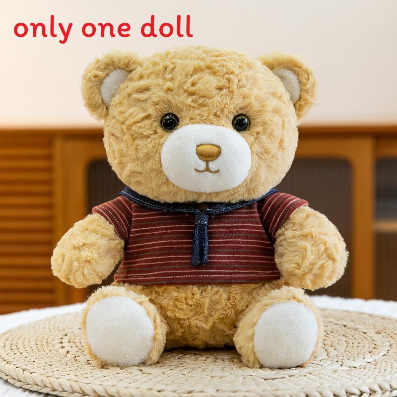 Cute Cartoon Bear Plush Toy With Striped Short Sleeved Decor For Kids Girls Birthday Gift