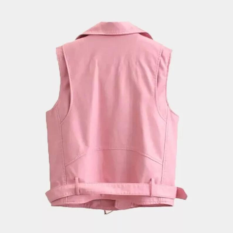 Vestă elegantă din piele de miel Barbie roz, de iarnă, pentru femei, model Barbie