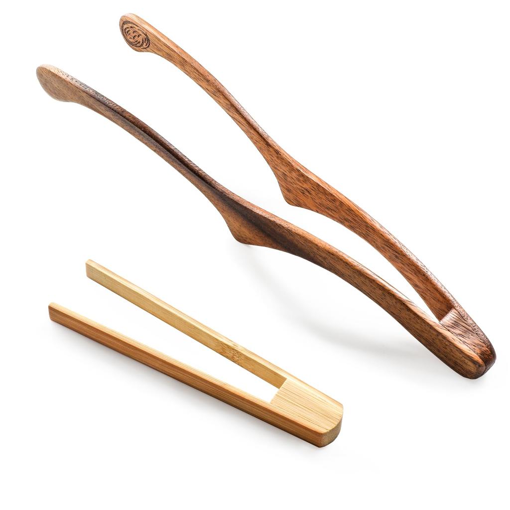 Pinze da Cucina in Legno con Punta Rialzata Leaguegg 29cm Pinza per Cibo Leggera per Cucinare BBQ Campeggio con Piccola Pinza di Bambù