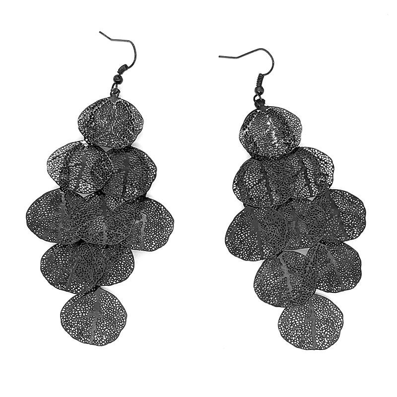 New Fresh Fashion Stackable Leaf Earrings For Women Hollow Geometric Drop Dangle Long Earings Gold Silver Black Green Blue Color