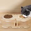 Tilted Cat Feeding Bowls Elevated Non-Slip Pet Feeding Dishes With Wood Stand Raised Tilted Cat Feeder For Indoor Household