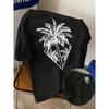 European Size Men's New Style Pure Cotton Short-Sleeve T-Shirt with Palm Tree Print, Suitable for Vacation and Leisure, Crew Neck, Short Sleeves