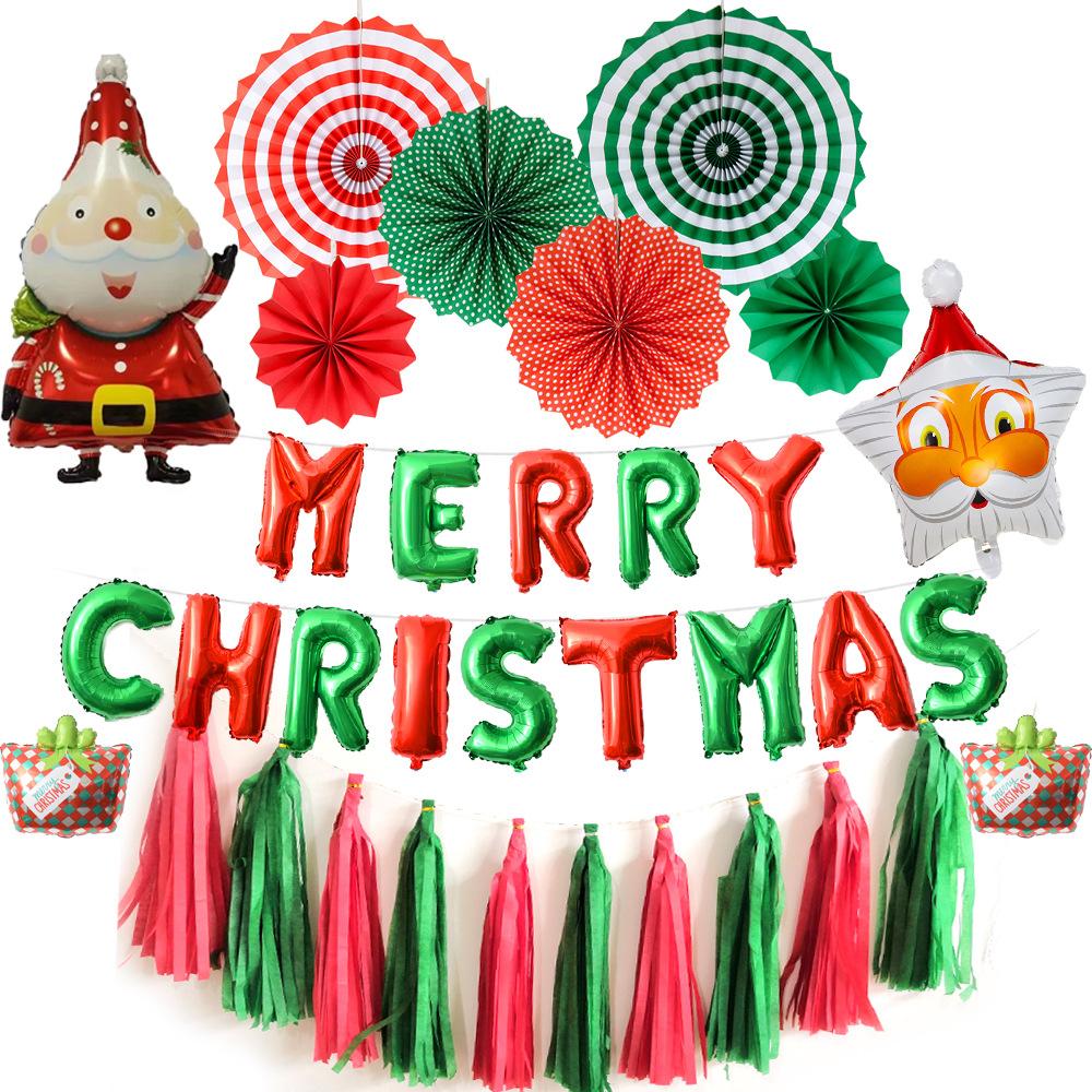 

Christmas Santa Balloon Set Christmas Paper Fan Flower Fringe Party Decoration Aluminum Film Balloon Christmas Paper Fan Flower Package 1