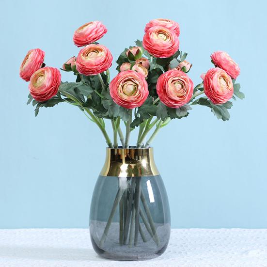 Sztuczny Jaskier Azjatycki 2 Główki Realistyczny Sztuczny Jedwabny Kwiat z Łodyżką Dekoracja Stołu Weselnego Imprezy Biura Domowego Wazon Sztuczny Kwiat